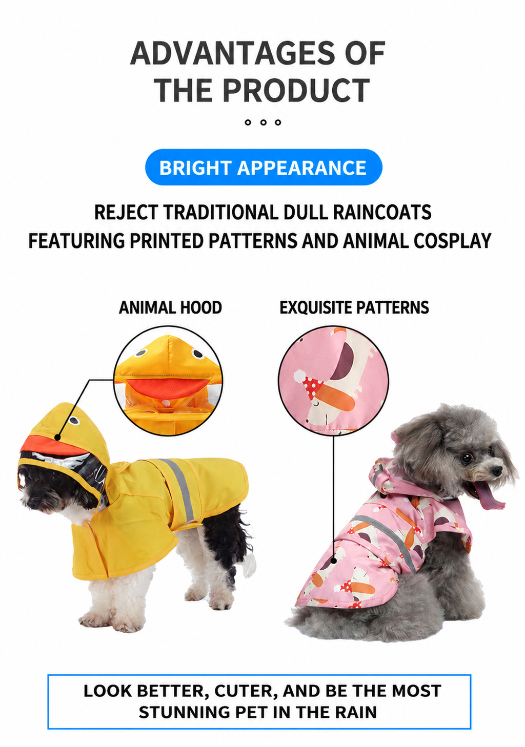 UTONPET Reflective Waterproof Pet Rain Jacket, No Blocked Vision Easy Put On Outdoor Rainwear for Cats & Dogs